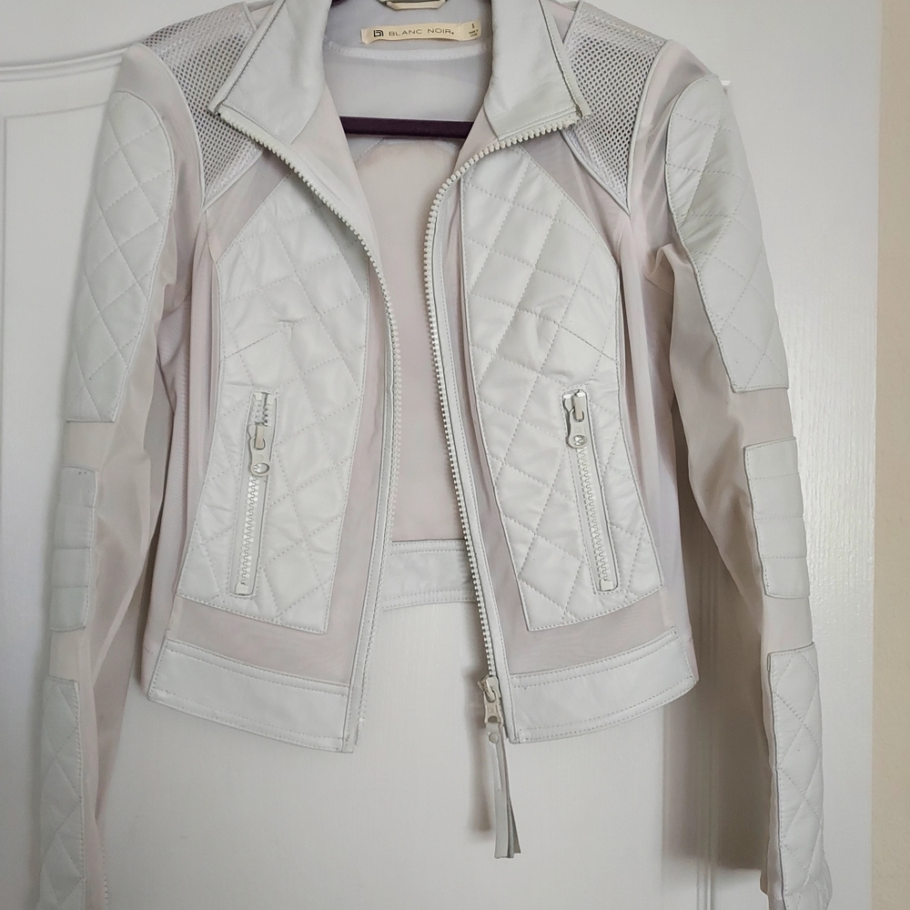 Blanc Noir Women's White and Cream Quilted Leather Jacket